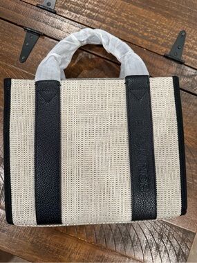 New Bon Maxie Micro Purse Tote Grey Jute with Black Leather Straps